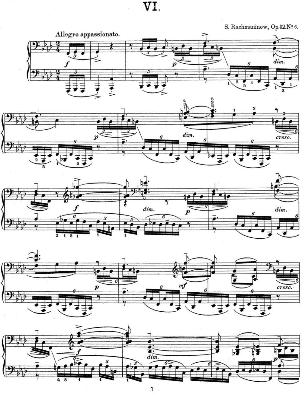 拉赫玛尼诺夫 钢琴前奏曲17 F小调 Op.32 No.6钢琴曲谱（图1）