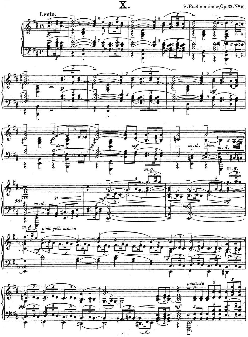拉赫玛尼诺夫 钢琴前奏曲21 B小调 Op.32 No.10钢琴曲谱（图1）