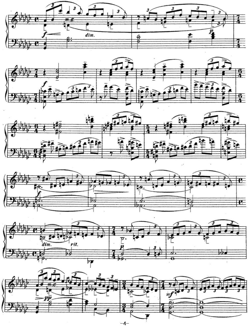 拉赫玛尼诺夫 音乐瞬间 Op.16 No.1 降b小调钢琴曲谱（图4）