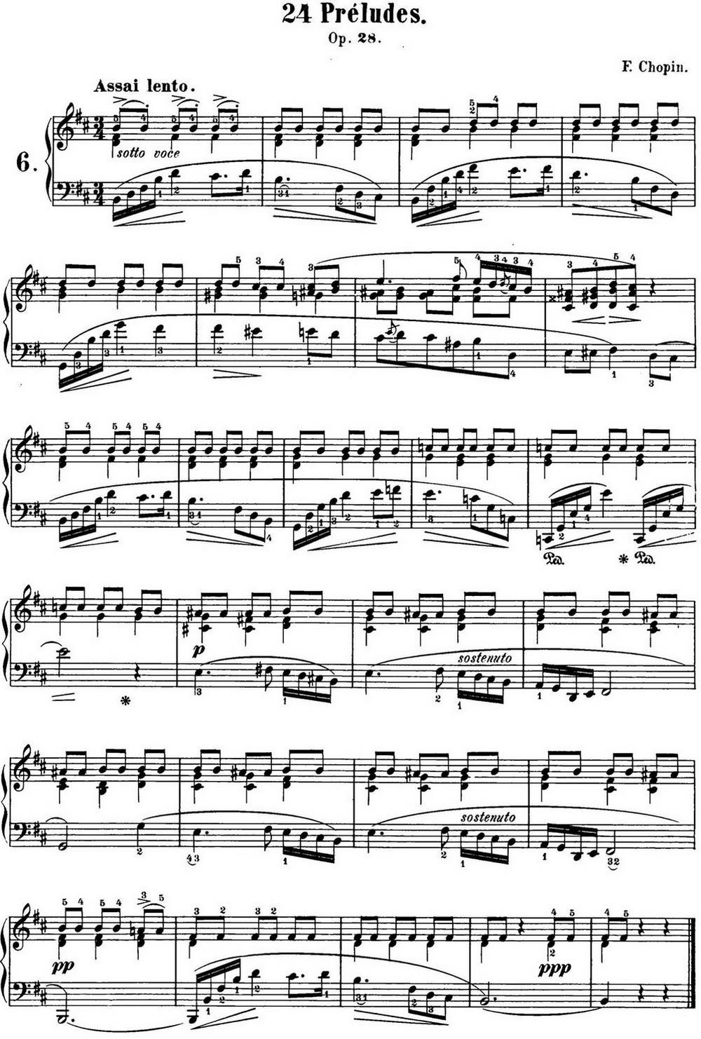 肖邦 24首钢琴前奏曲 Op.28 No.6 B小调钢琴曲谱（图1）