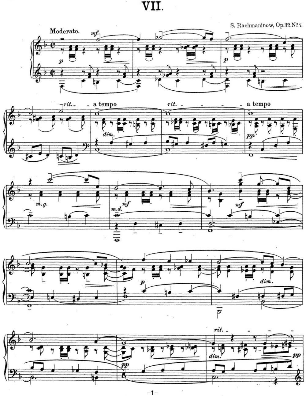 拉赫玛尼诺夫 钢琴前奏曲18 F大调 Op.32 No.7钢琴曲谱（图1）