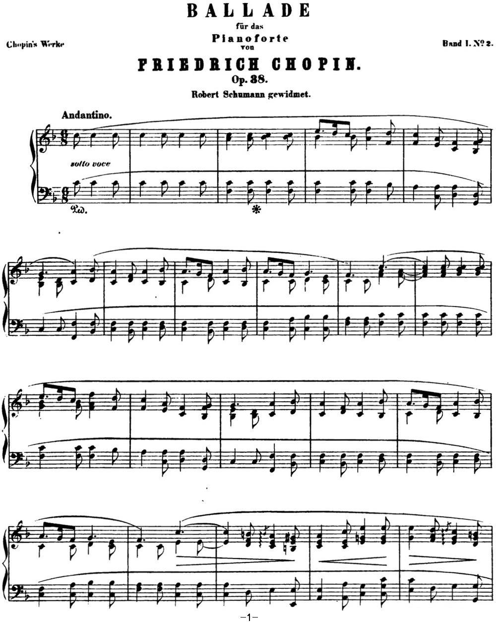 肖邦 叙事曲2 F大调 Chopin Ballade No.2 Op.38钢琴曲谱（图1）
