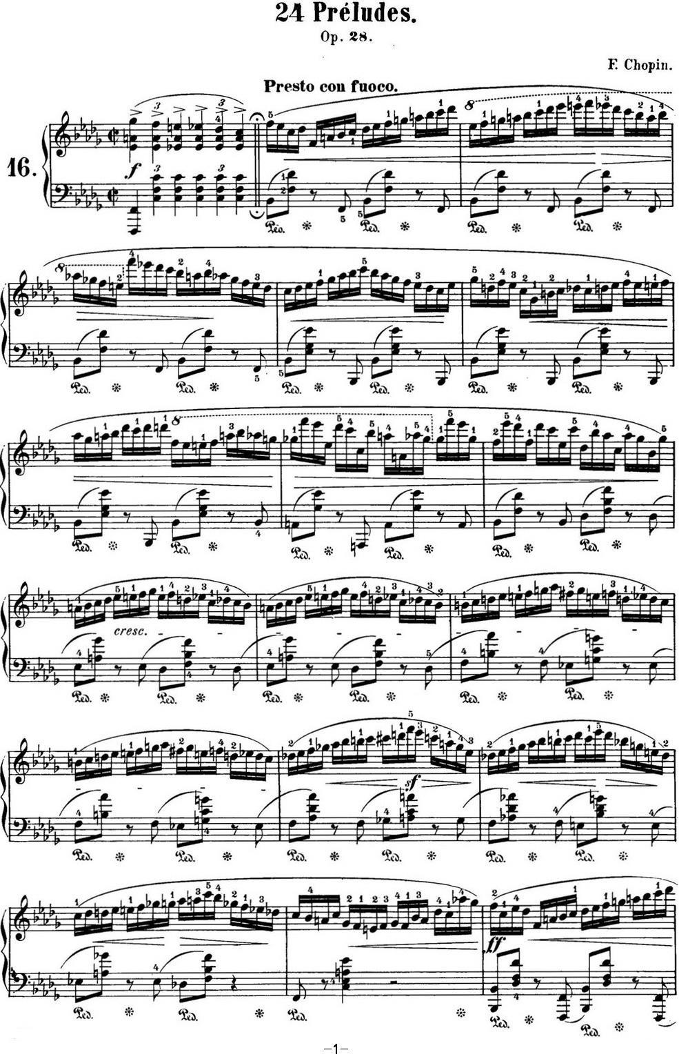 肖邦 24首钢琴前奏曲 Op.28 No.16 降B小调钢琴曲谱（图1）