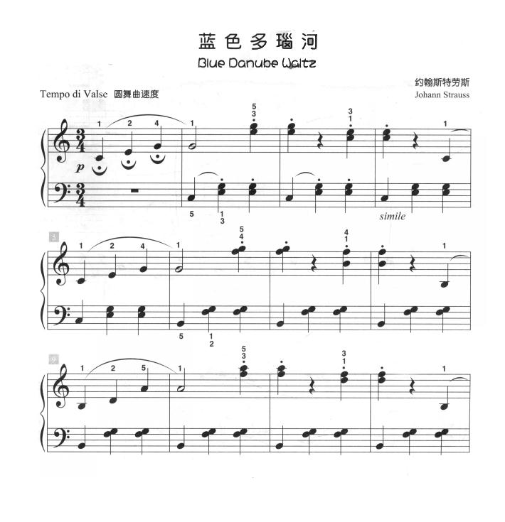 蓝色多瑙河（儿童古典钢琴小品）钢琴曲谱（图1）