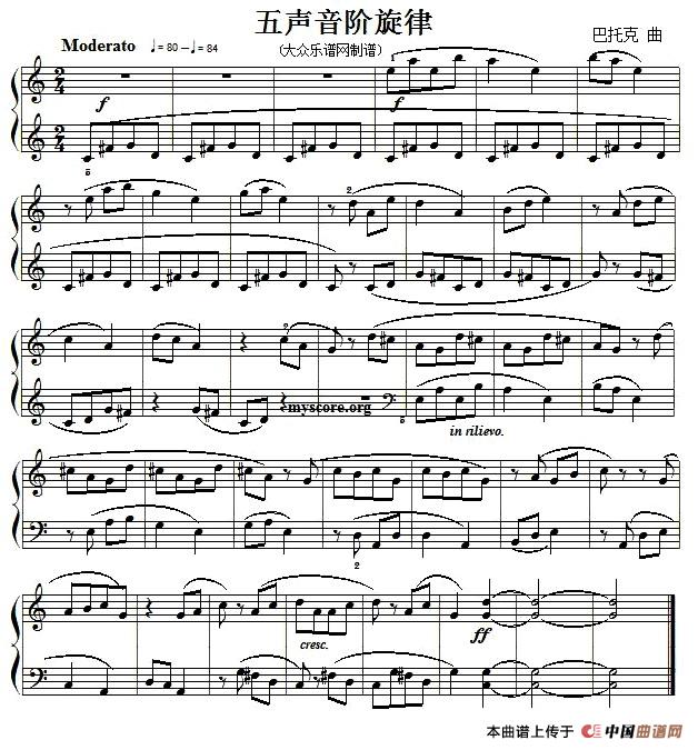 考级初级曲目：五声音阶旋律钢琴曲谱（图1）