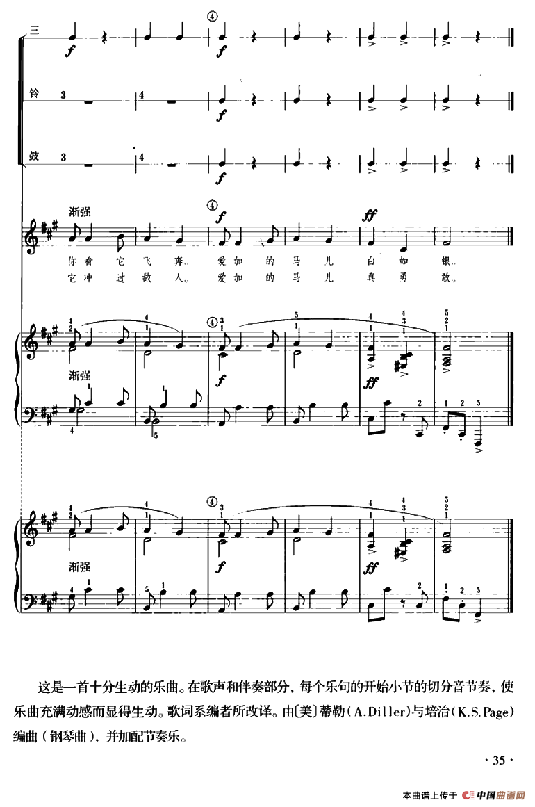 爱加的马（儿童节奏乐队用曲）钢琴曲谱（图3）