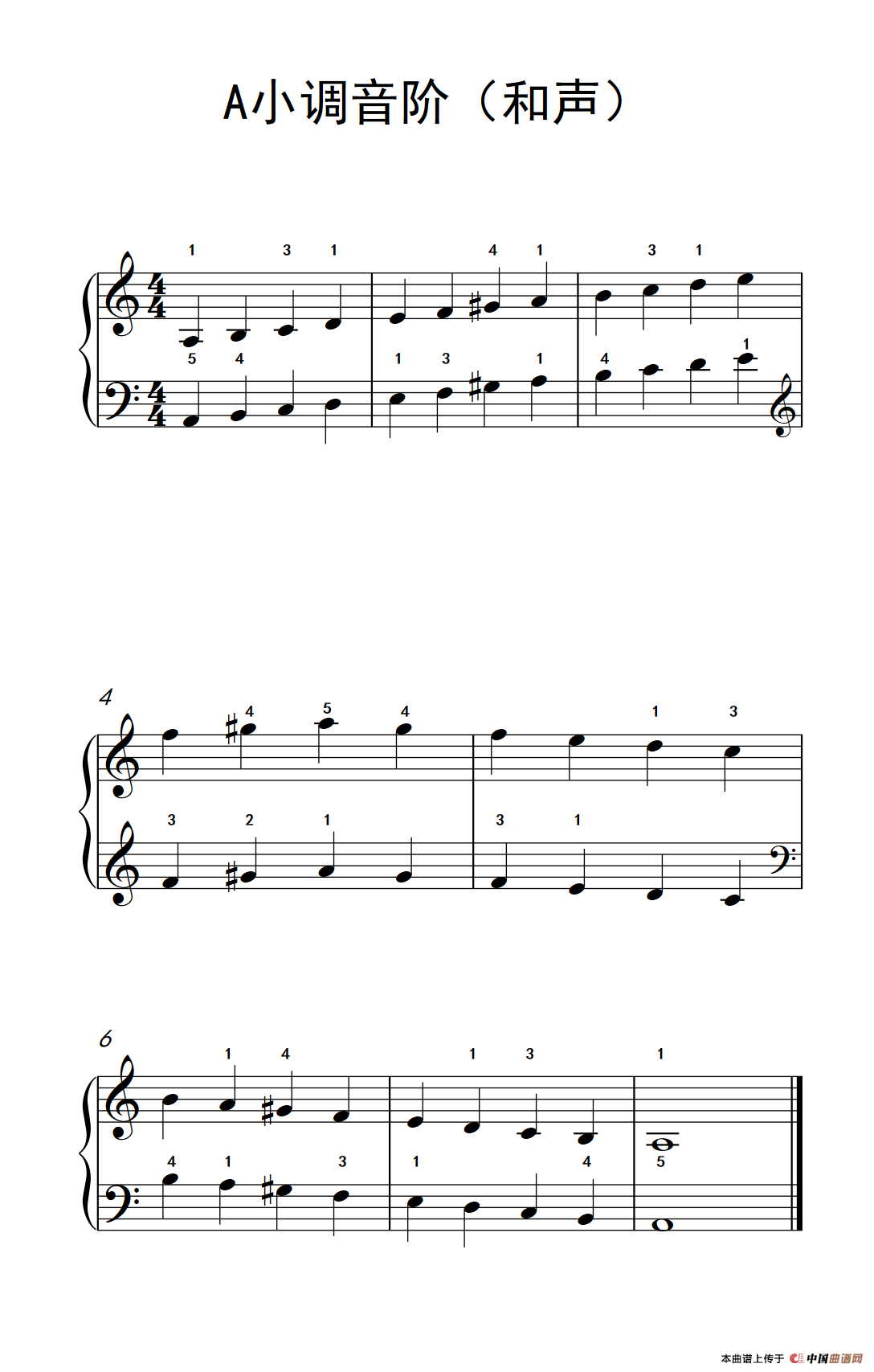 A小调音阶（和声）（儿童钢琴练习曲）钢琴曲谱（图1）