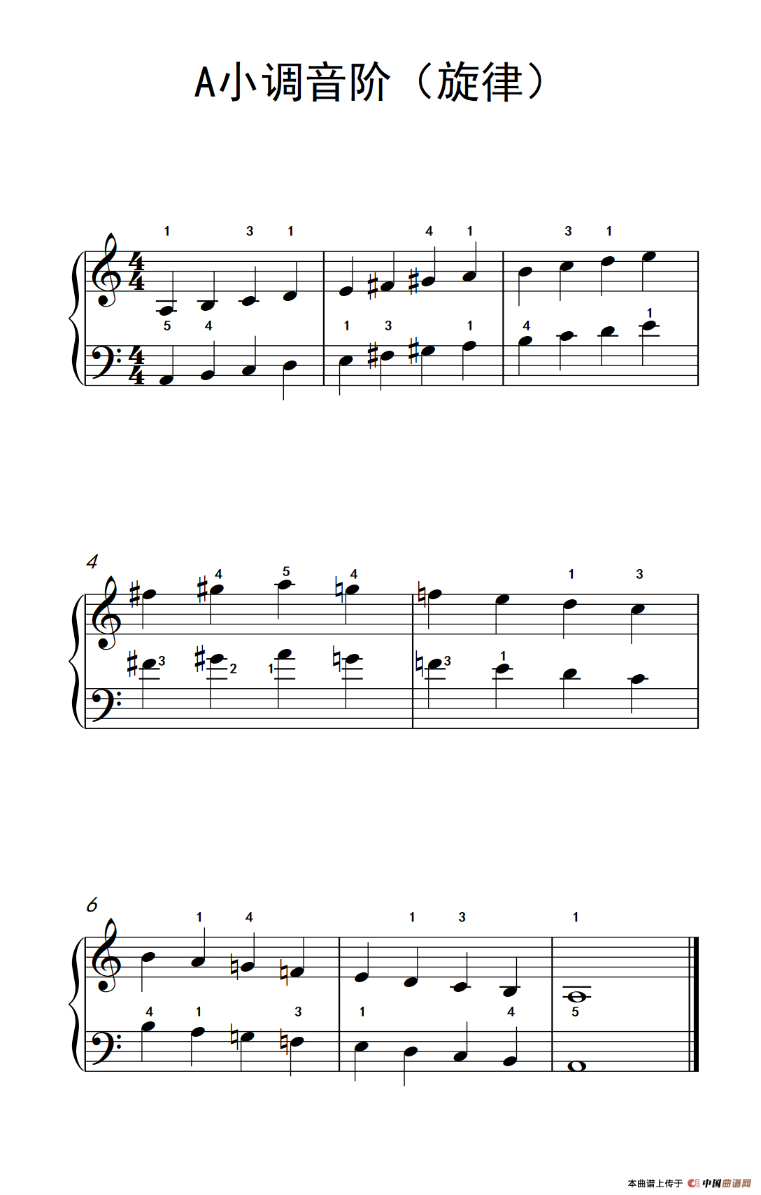 A小调音阶(旋律)(儿童钢琴练习曲)_钢琴谱_