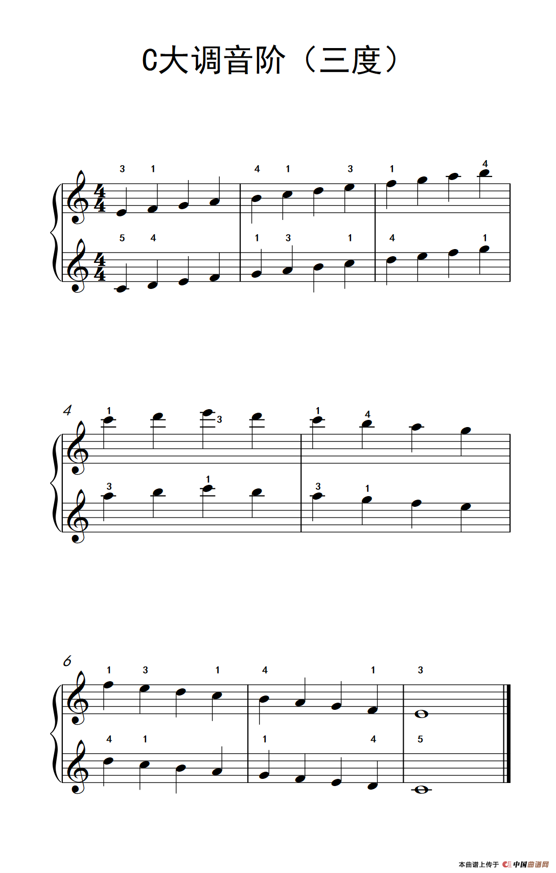 C大调音阶（三度）（儿童钢琴练习曲）钢琴曲谱（图1）