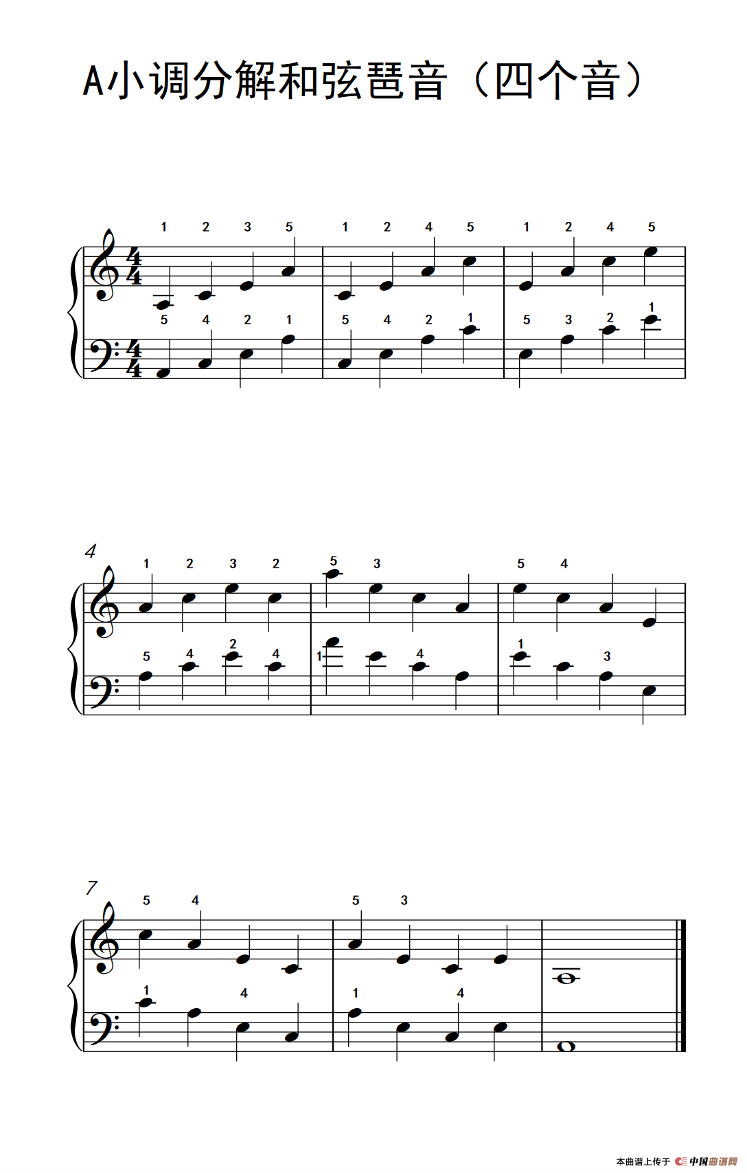 A小调分解和弦琶音（四个音）（儿童钢琴练习曲）钢琴曲谱（图1）
