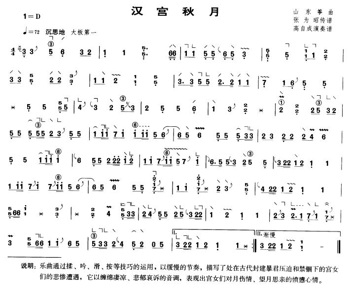 汉宫秋月（版本二）古筝曲谱（图1）