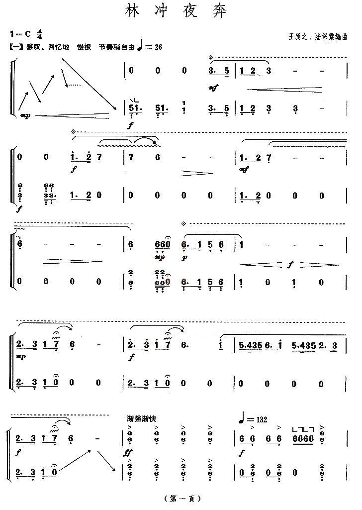 林冲夜奔（【上海筝会】考级十级曲目）古筝曲谱（图1）