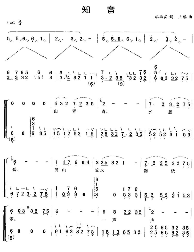知音(古筝弹唱)古筝曲谱（图1）