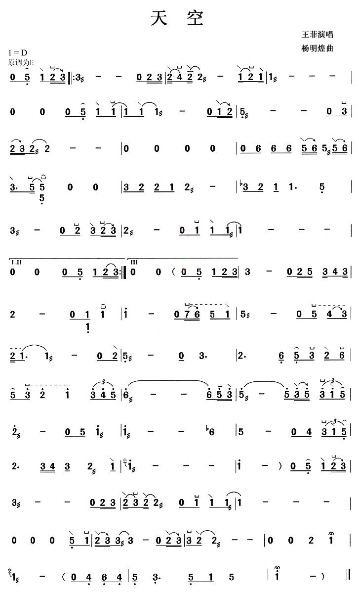 天空古筝曲谱（图1）