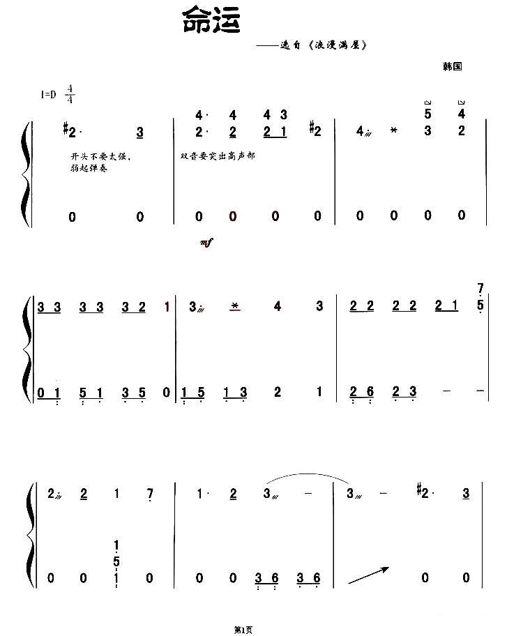 命运古筝曲谱（图1）