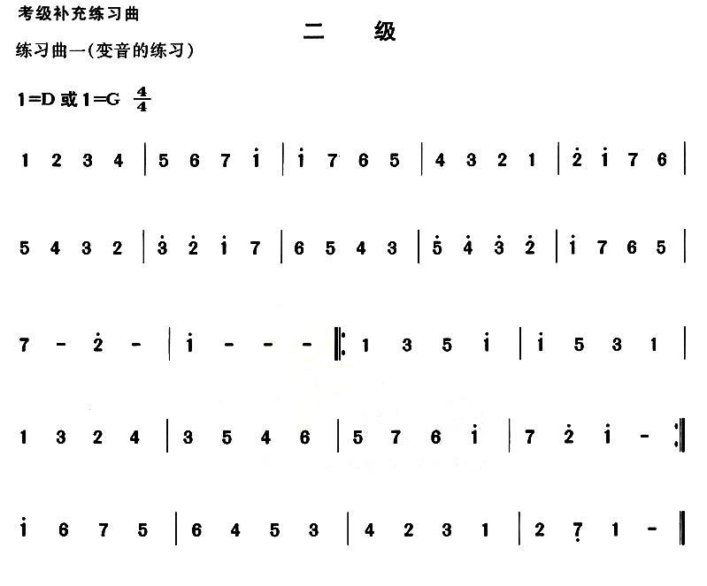 考级补充练习曲（二级）古筝曲谱（图1）