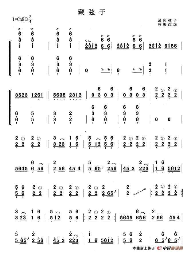 藏弦子（黄梅改编版）古筝曲谱（图1）