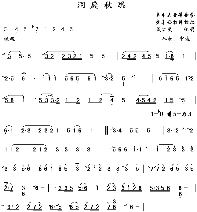 洞庭秋思(乐谱)古筝曲谱（图1）