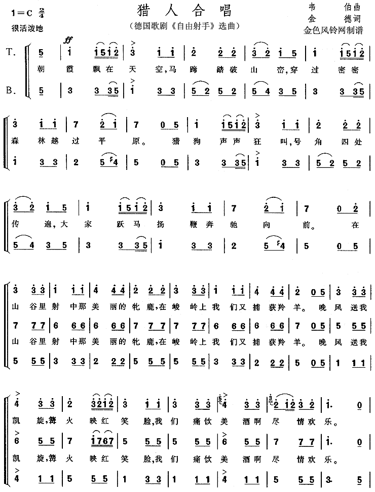 猎人合唱(《自由射手》选曲)合唱曲谱（图1）