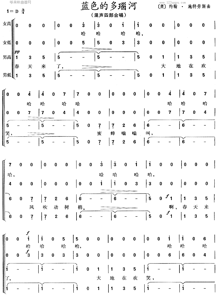 蓝色的多瑙河合唱曲谱（图1）