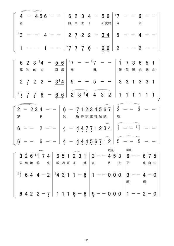 天鹅(三部合唱)合唱曲谱（图2）