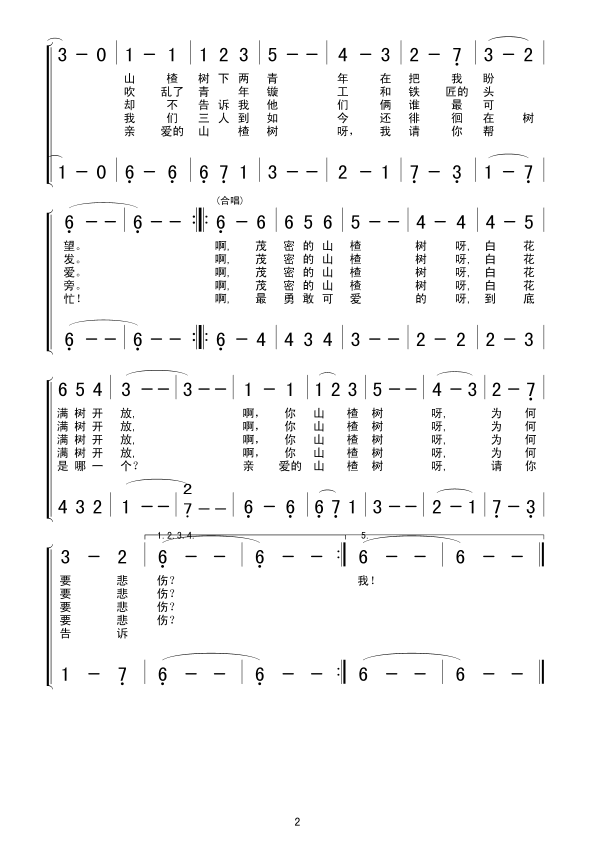 山楂树（合唱）合唱曲谱（图2）