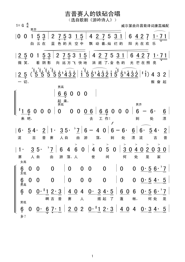 吉普赛人的铁砧  合唱歌谱合唱曲谱（图1）