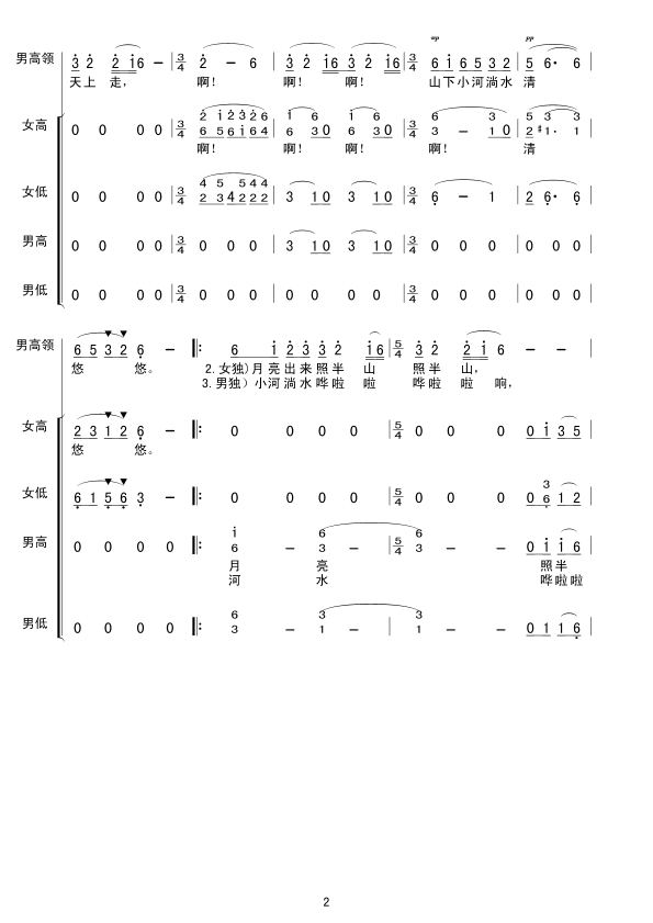 小河淌水(云南民歌合唱)合唱曲谱（图2）