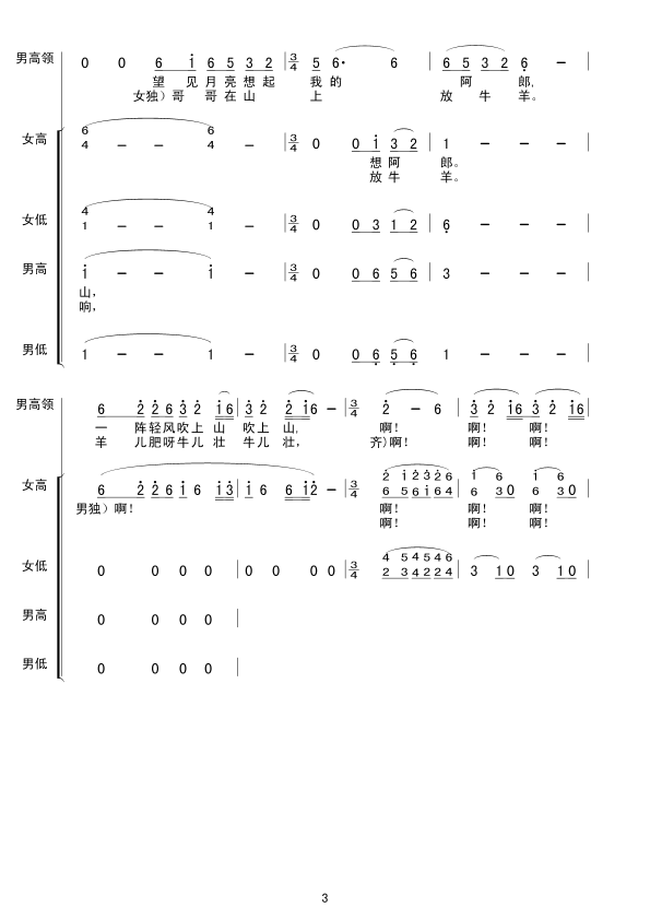 小河淌水(云南民歌合唱)合唱曲谱（图3）