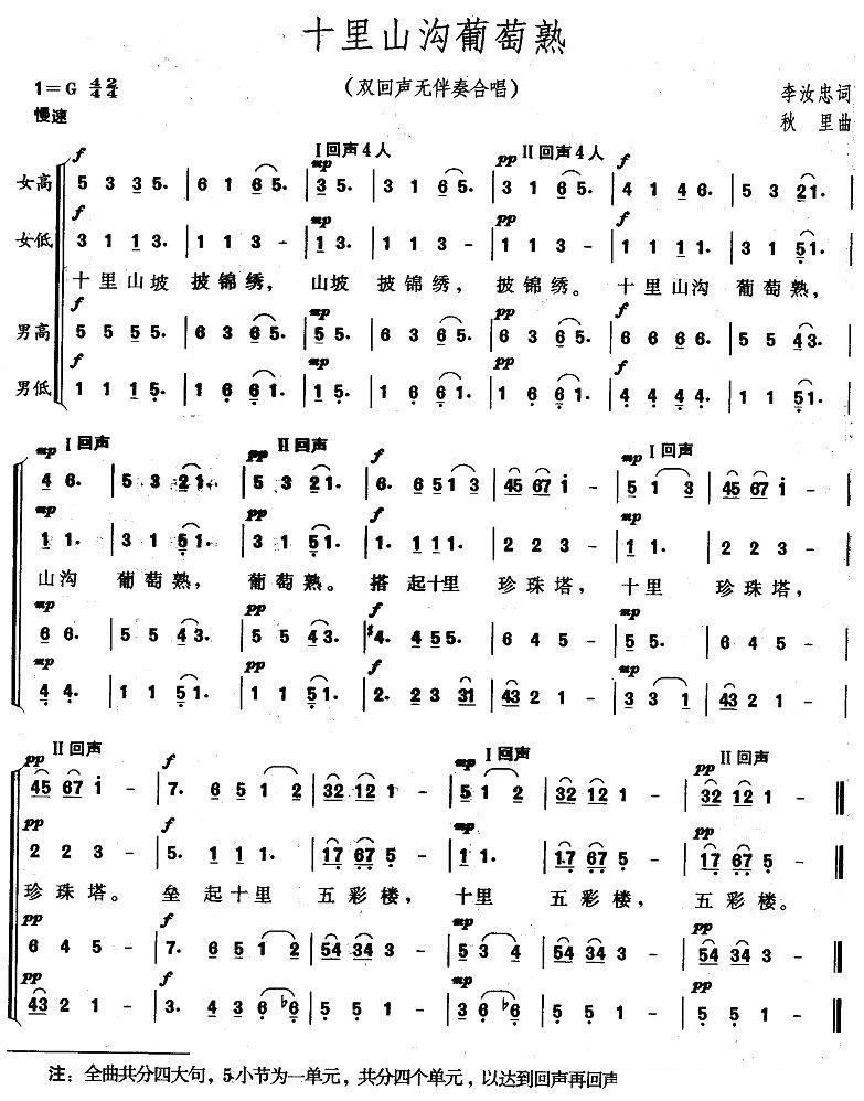 十里山沟葡萄熟合唱曲谱（图1）