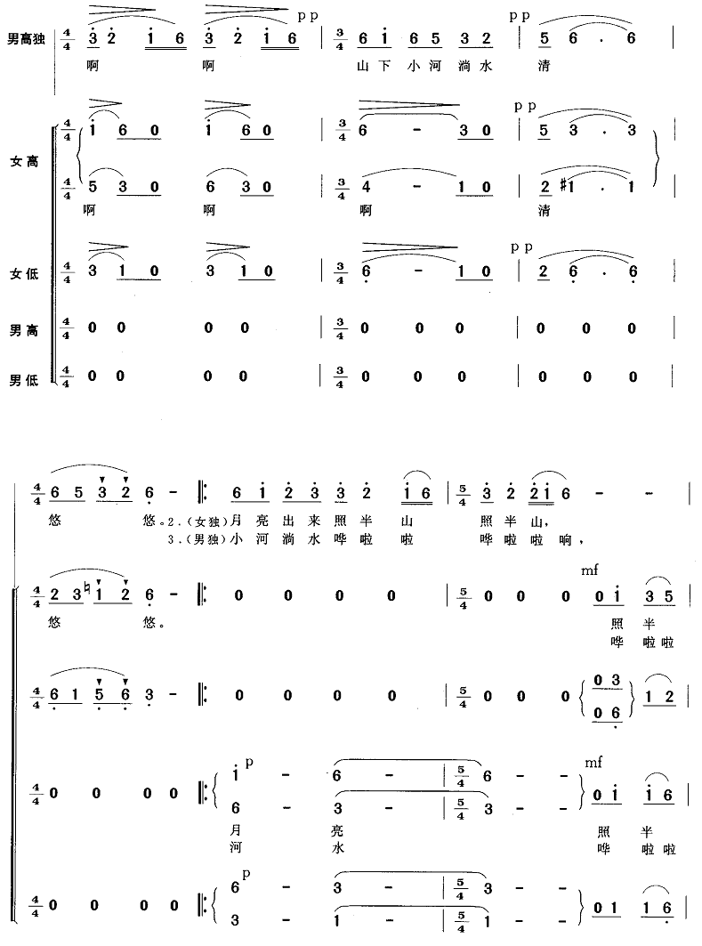 小河淌水（无伴奏男领唱与混声四部合唱）合唱曲谱（图2）