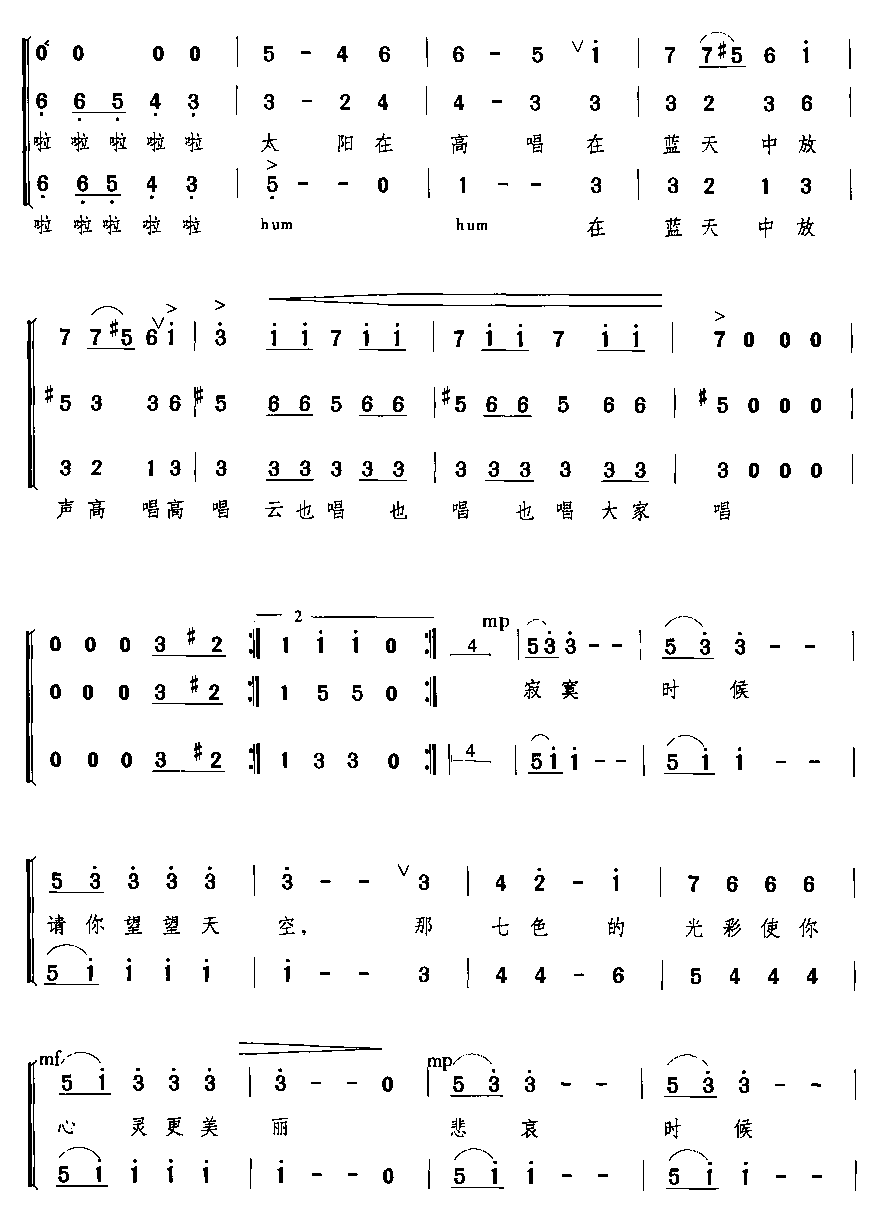 阳光进行曲（三部合唱)合唱曲谱（图2）