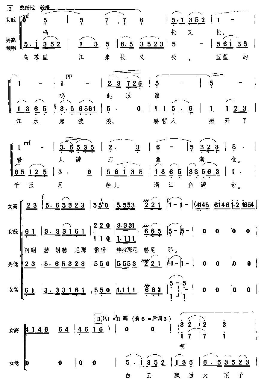 乌苏里船歌（男领唱与混声四部合唱）合唱曲谱（图2）