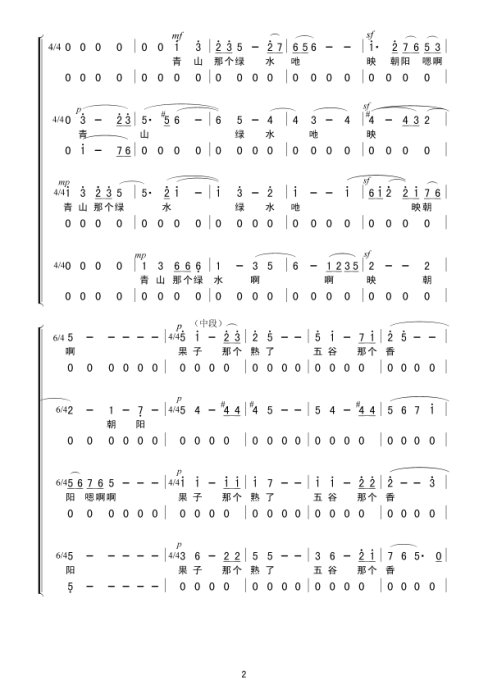 沂蒙山歌 （合唱）合唱曲谱（图2）