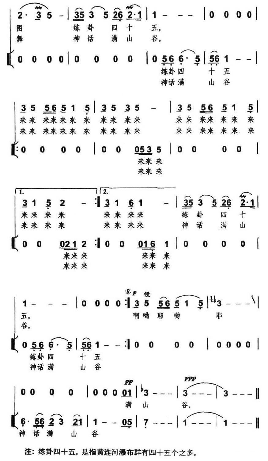 黄连河瀑布群（独唱+伴唱）合唱曲谱（图2）