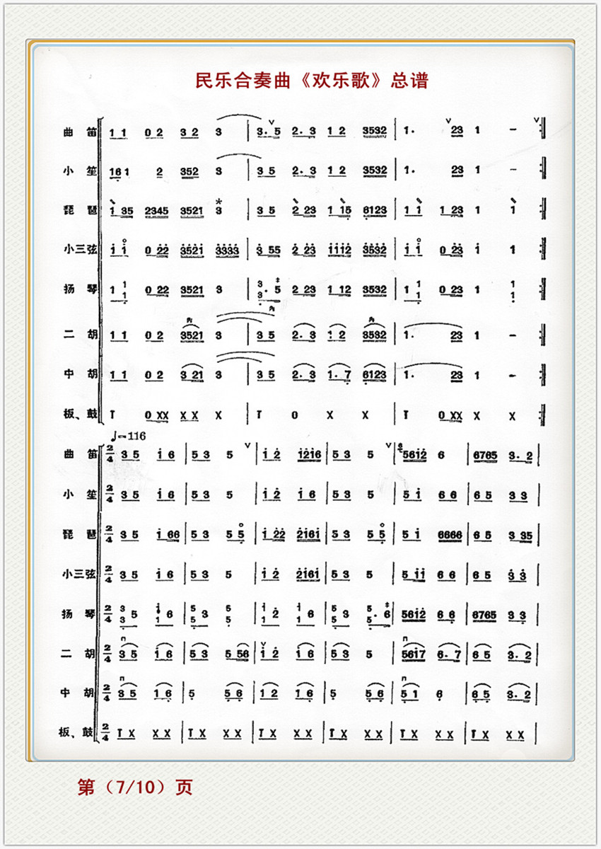 欢乐歌(民乐合奏总谱)7简谱(图1)