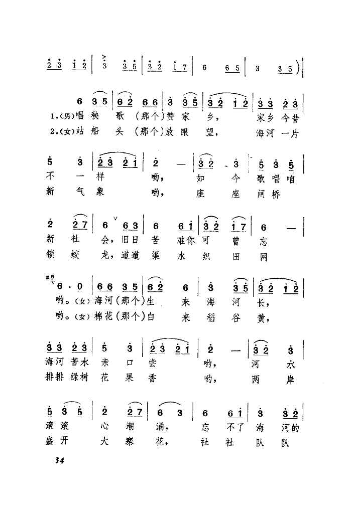 [简谱] 红太阳光辉照海河(扫描谱)