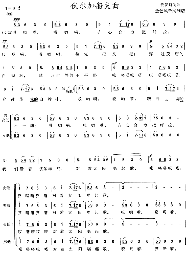 伏尔加船夫曲(俄罗斯民歌)简谱（图1）
