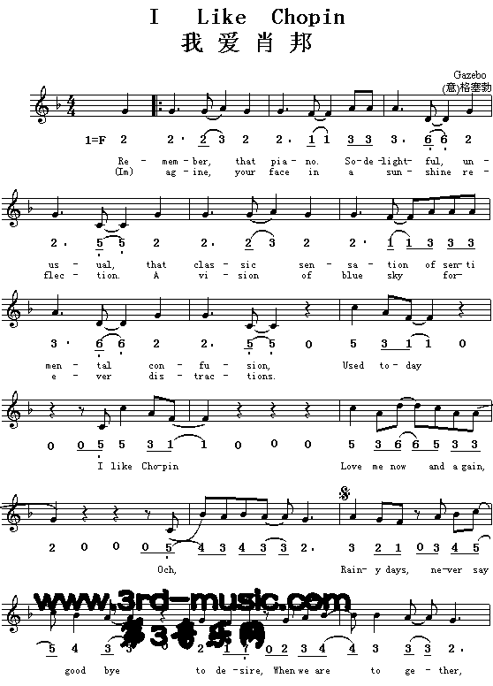 I Like Chopin 我爱肖邦（意、英文歌）[简谱]简谱（图1）