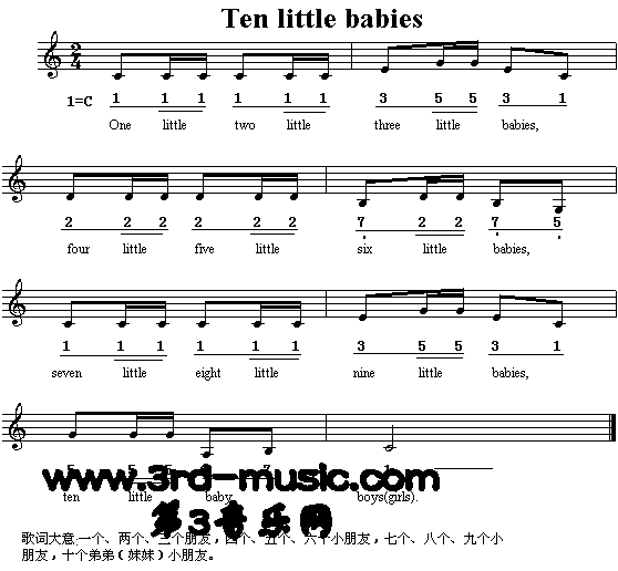 Ten Little Babies（英文儿童歌）[简谱]简谱（图1）