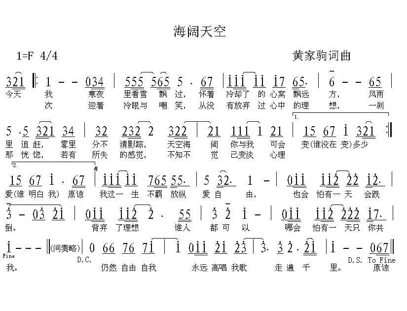 海阔天空电子琴教学图片