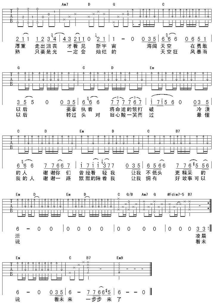 海阔天空（延麟编配版）吉他谱（图2）