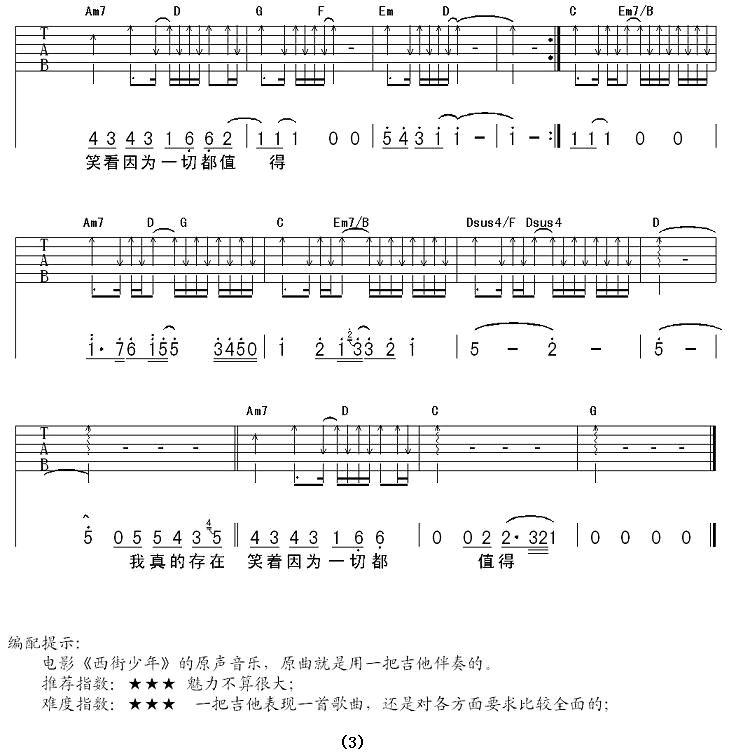 存在（吴子云词 周传雄曲）吉他谱（图3）