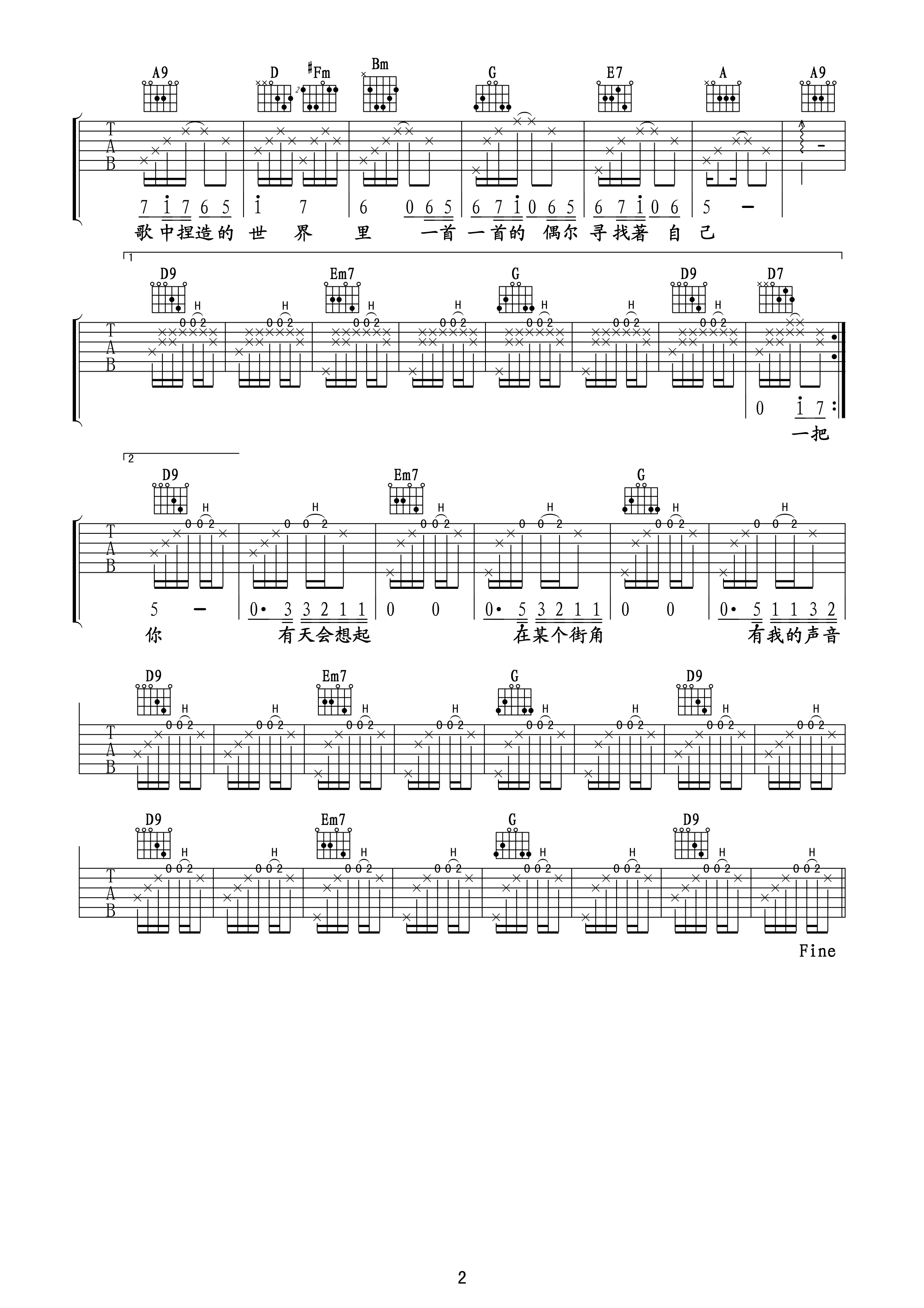 街角的guitarman（吉他六线谱）吉他谱（图2）