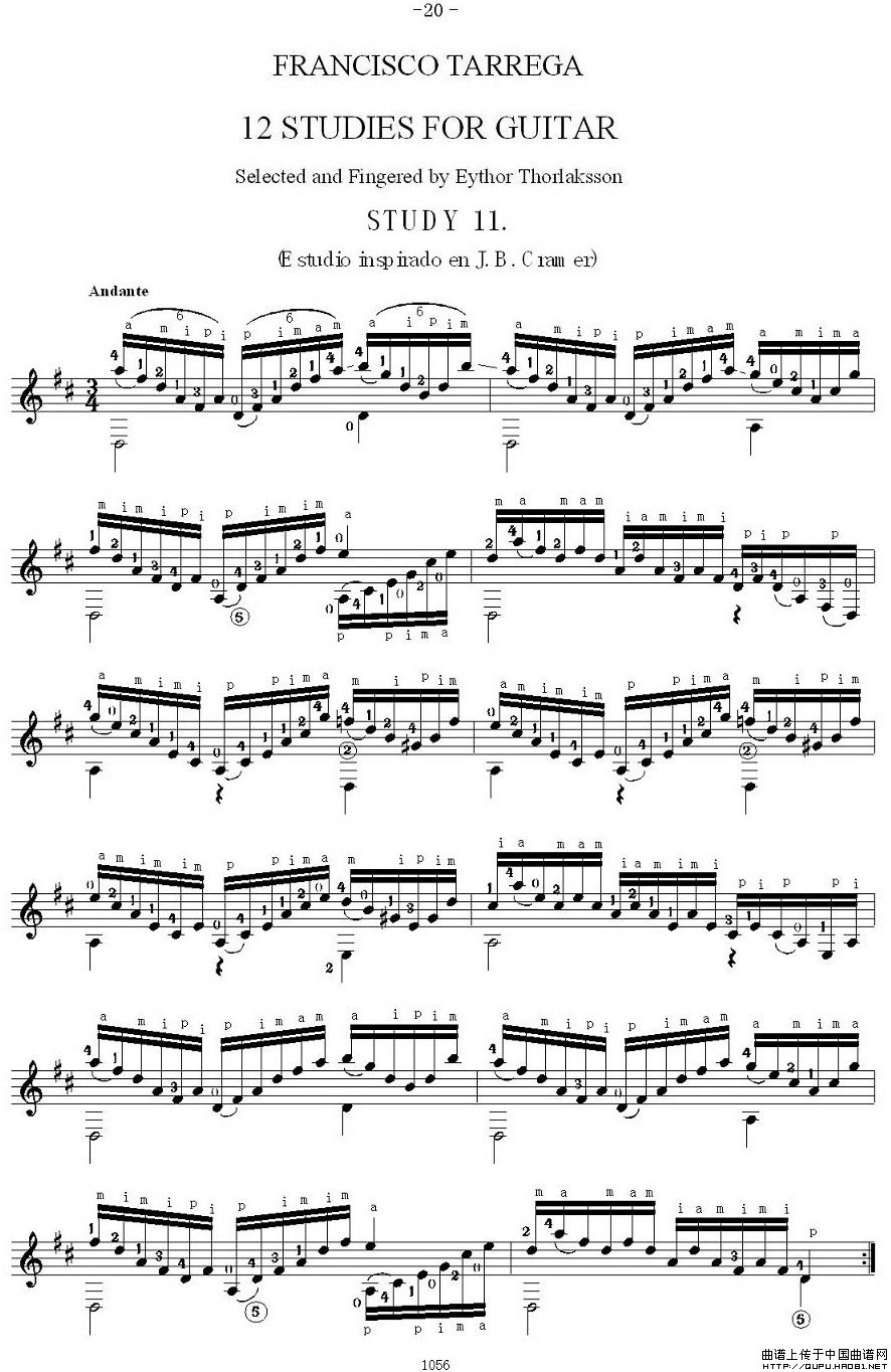 他雷加12首练习曲之11吉他谱（图1）