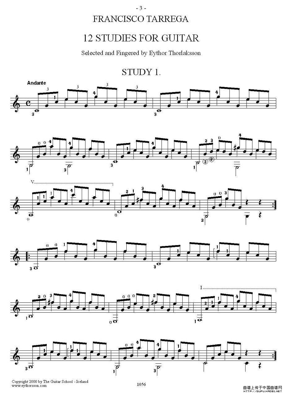 他雷加12首练习曲之1吉他谱（图1）