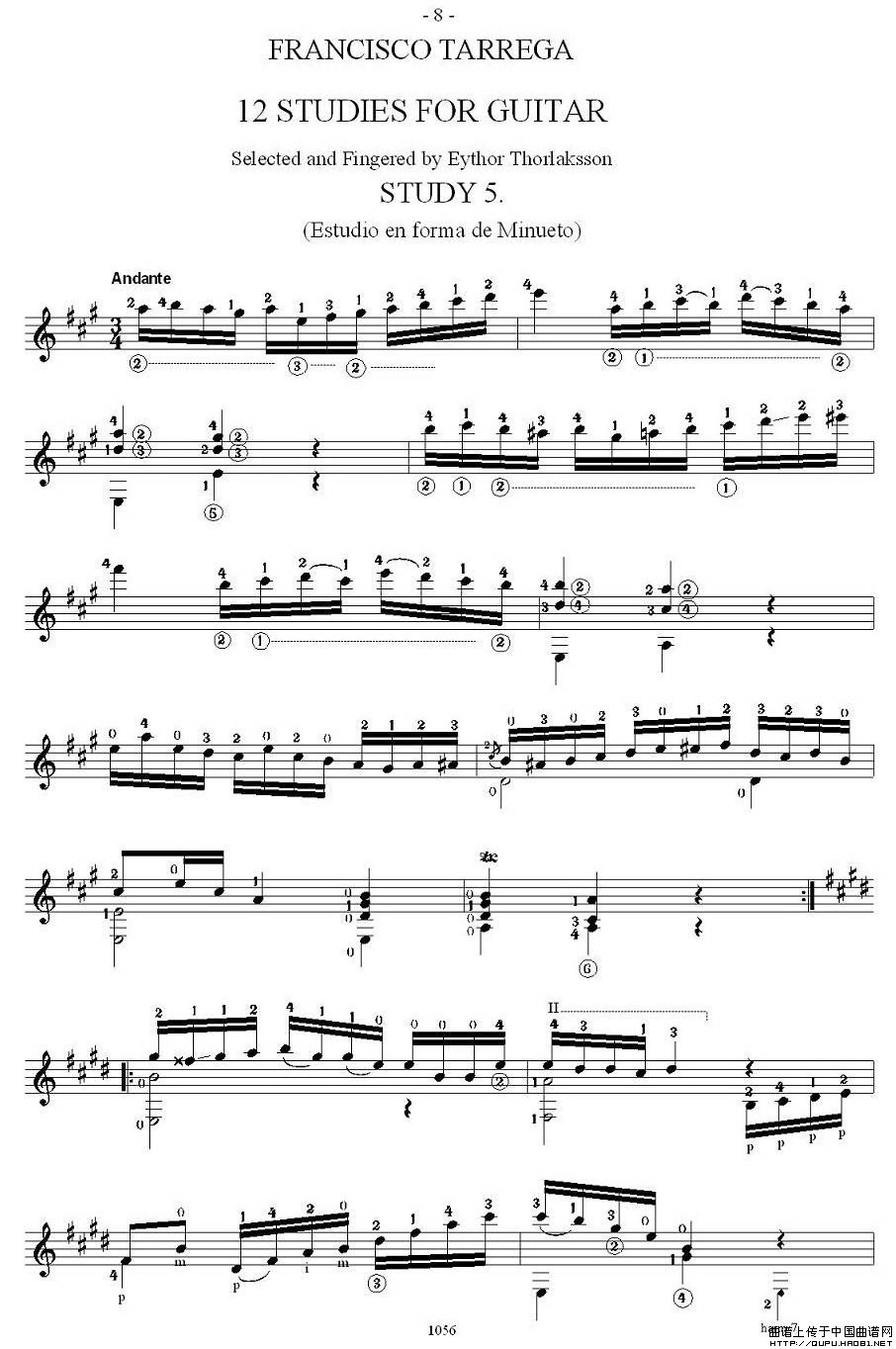 他雷加12首练习曲之5吉他谱（图1）
