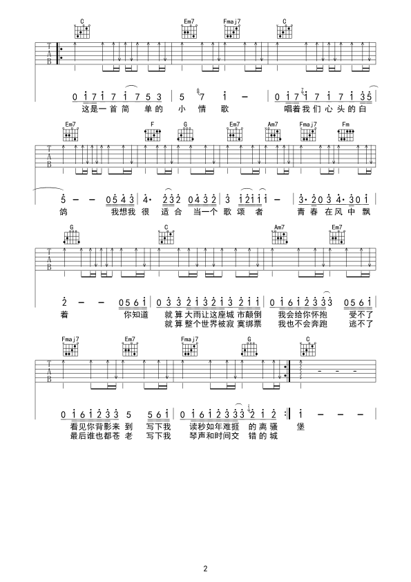 小情歌原版弹唱吉他谱（图2）