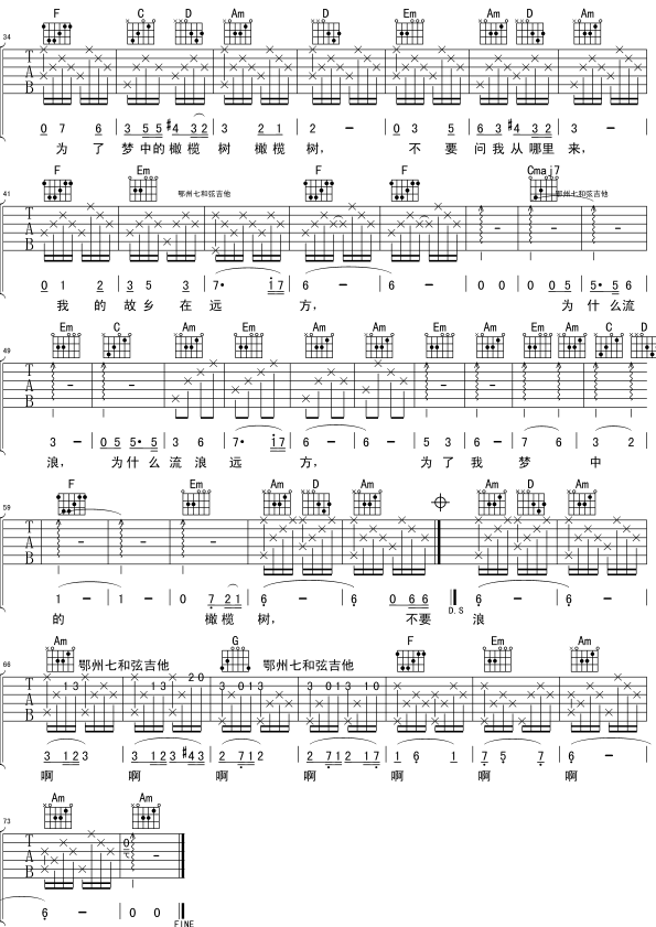 橄 榄 树 C调吉他谱吉他谱（图2）