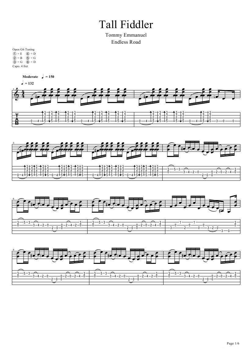 tommy emmanuel：tall fiddler（指弹吉它）吉他谱（图1）